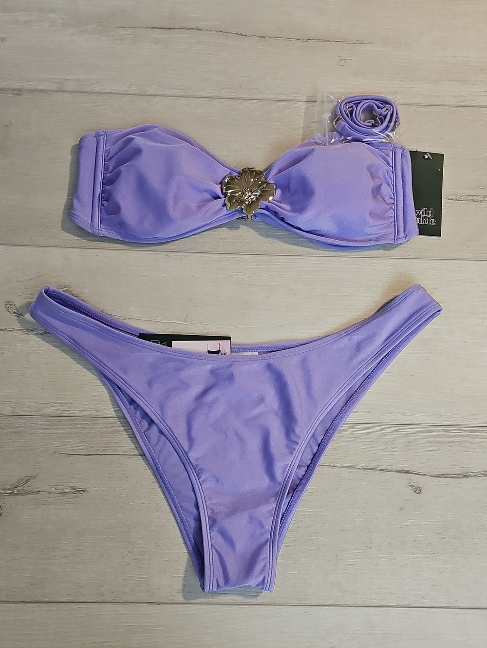 Wild Fable Women's L Shimmery Lavender Bandeau Bikini Set with Gold Accent